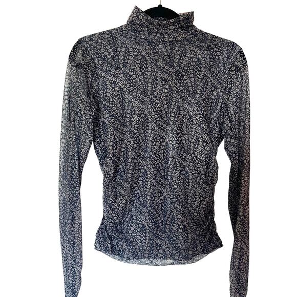 Cinq A Sept Mesh Turtleneck Blue Print SZ M - Picture 1 of 7